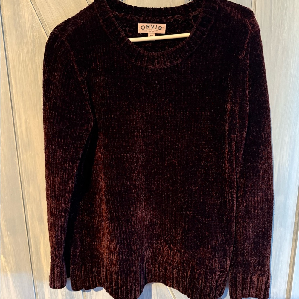 Orvis Chenille Crewneck Sweater in Deep Plum